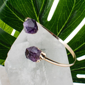 Amethyst Rough Crystal, Gold Bangle Bracelet