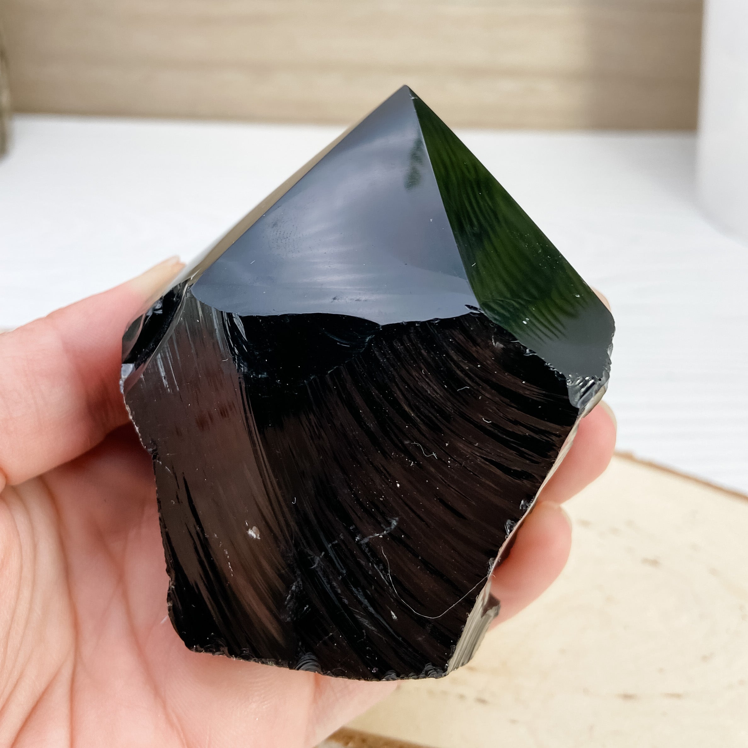Black Obsidian Crystal Point, Generator Point, Rough Base, Polished Point