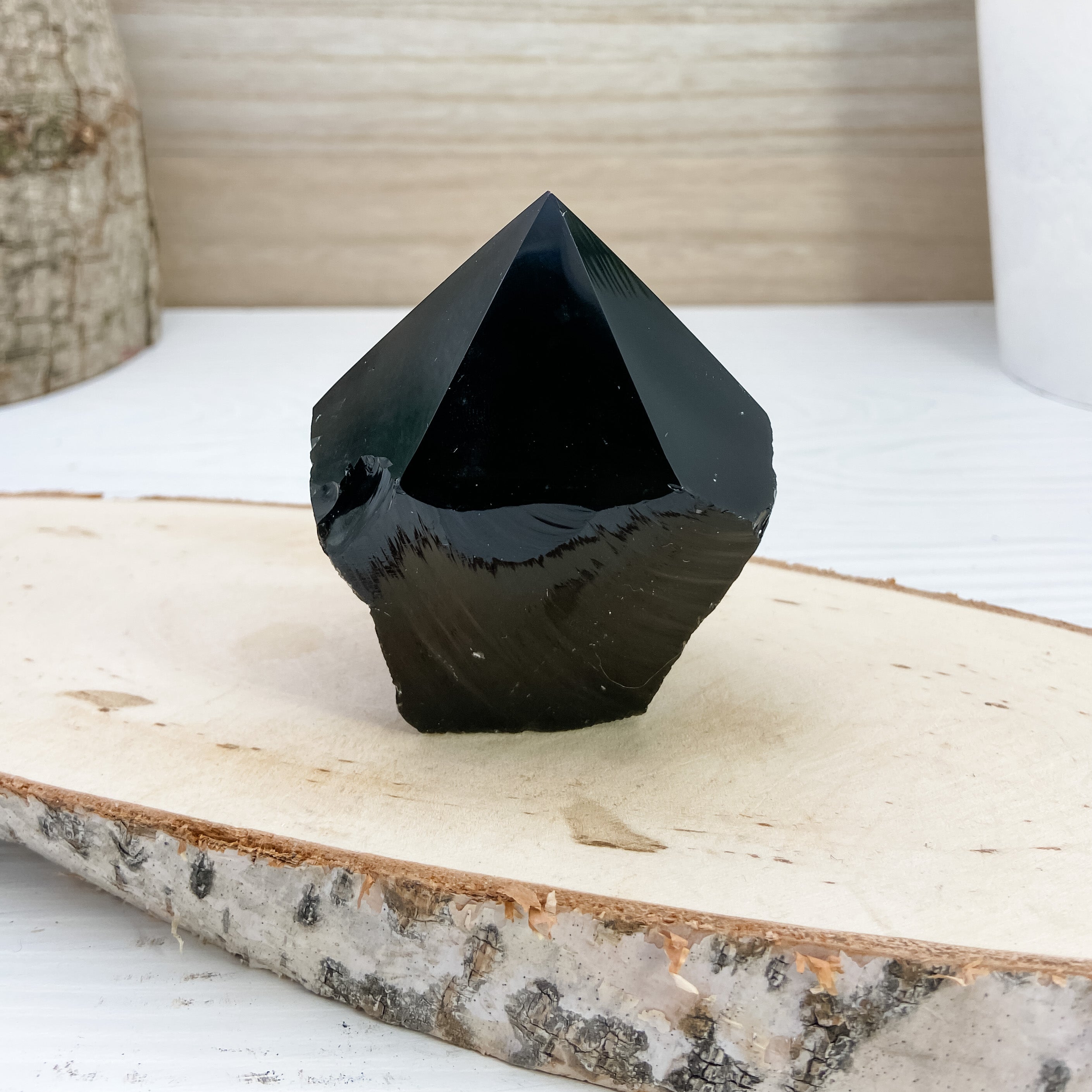 Black Obsidian Crystal Point, Generator Point, Rough Base, Polished Point