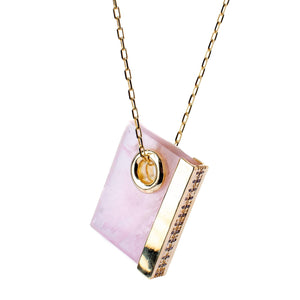 Rose Quartz Rectangle Pendant Necklace