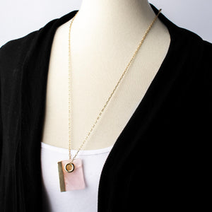 Rose Quartz Rectangle Pendant Necklace