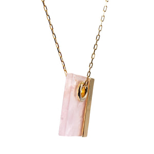 Rose Quartz Rectangle Pendant Necklace