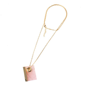 Rose Quartz Rectangle Pendant Necklace