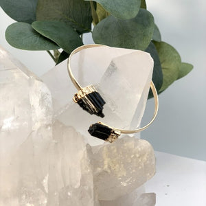 Black Tourmaline and Gold Dipped Bangle Bracelet