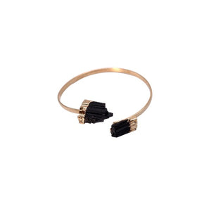 Black Tourmaline and Gold Dipped Bangle Bracelet