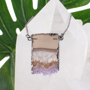 Amethyst and Agate Geode Necklace, Purple and Gray