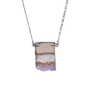 Amethyst and Agate Geode Necklace, Purple and Gray