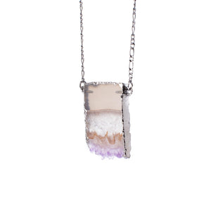 Amethyst and Agate Geode Necklace, Purple and Gray