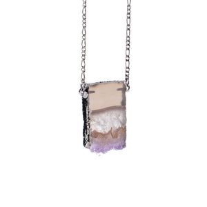 Amethyst and Agate Geode Necklace, Purple and Gray