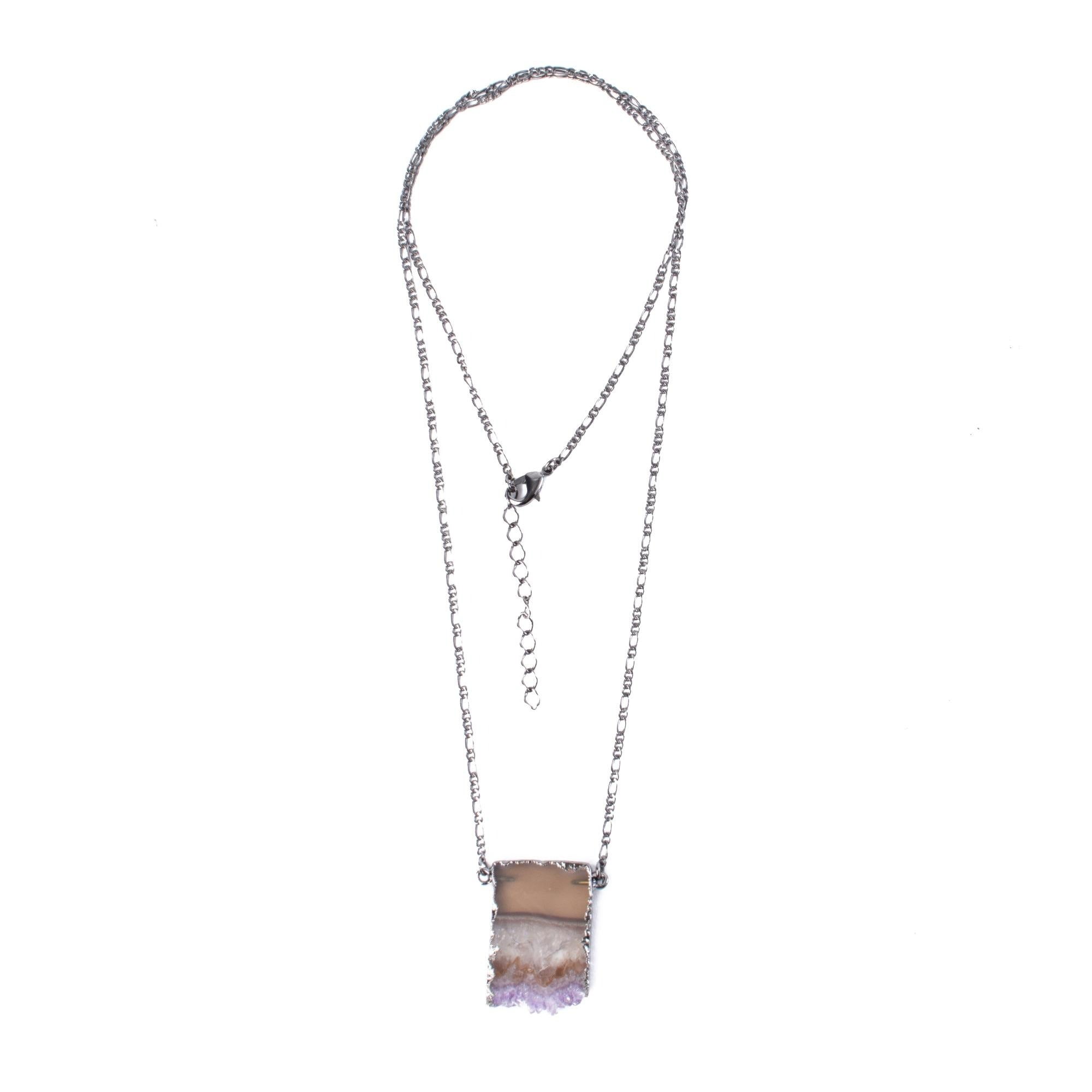 Amethyst and Agate Geode Necklace, Purple and Gray