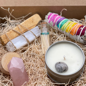 Rose Quartz Gift Box, Tourmaline Quartz Candle, Crystal Gift Set