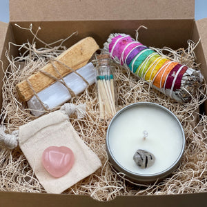 Rose Quartz Gift Box, Tourmaline Quartz Candle, Crystal Gift Set