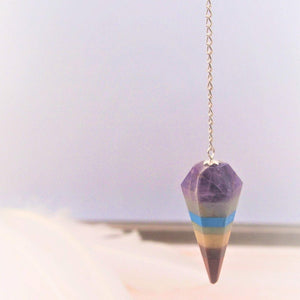 Chakra Pendulum Seven Layered Stones on a Silver Chain - Interiors in Balance