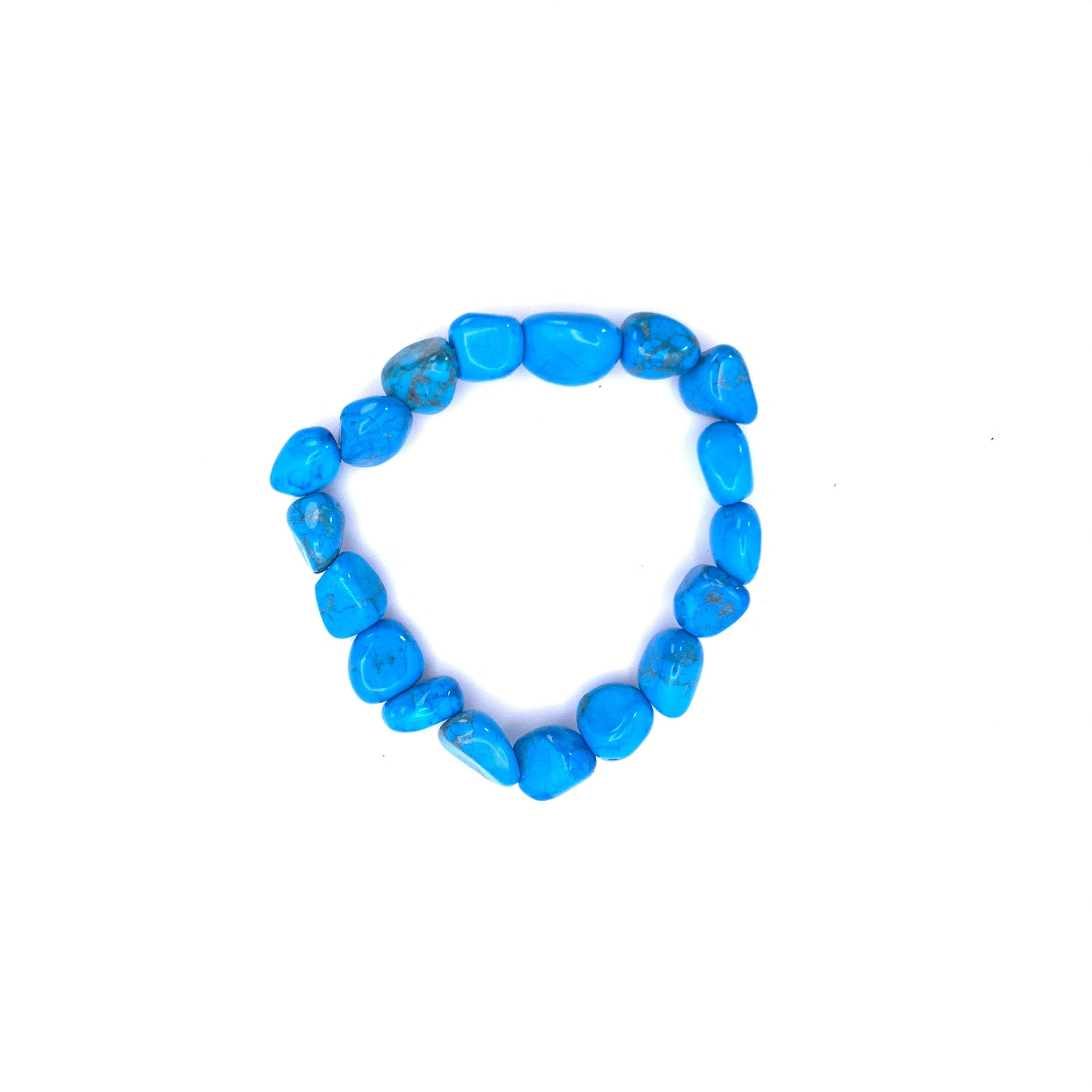 Blue Howlite Gemstone Tumbled Stone Bracelet | Stretch | Turquoise Colered Dyed - Interiors in Balance