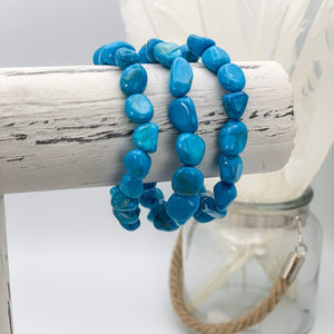 Blue Howlite Gemstone Tumbled Stone Bracelet | Stretch | Turquoise Colered Dyed - Interiors in Balance