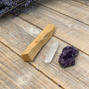 Cleansing Crystal Bundle: Amethyst, Clear Quartz, Palo Santo Stick - Interiors in Balance