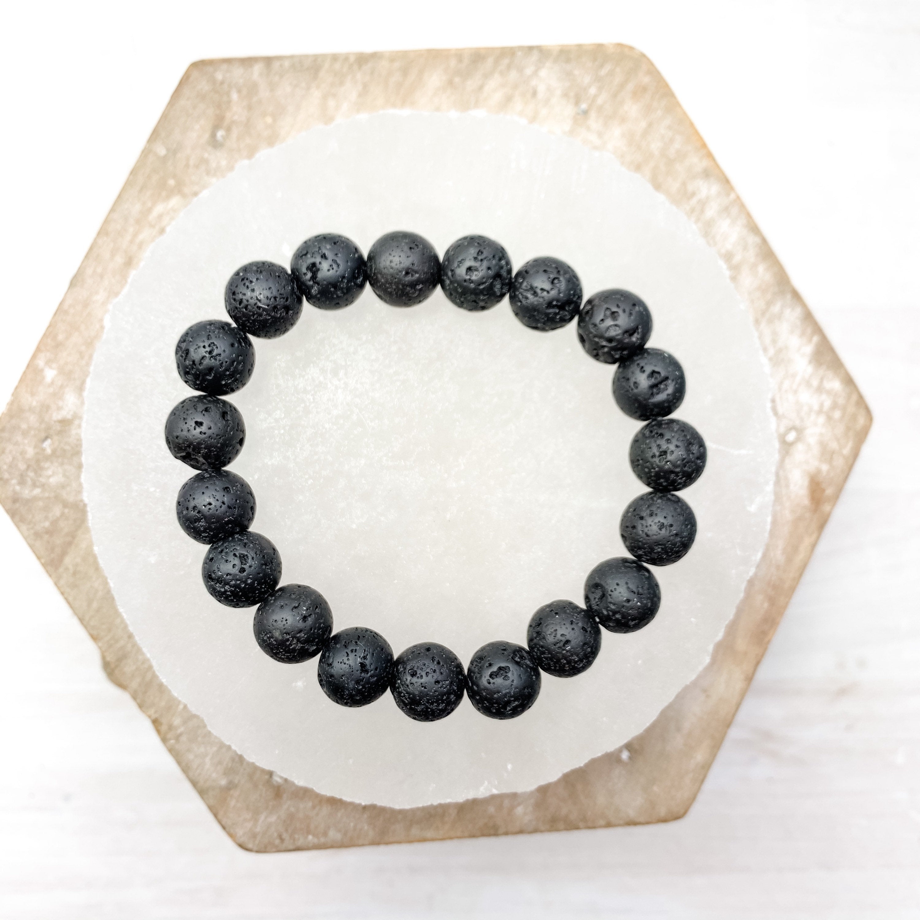 Black Volcanic Lava Rock Bead Bracelet: 8 mm Round Crystals (Stretch  Bracelet)