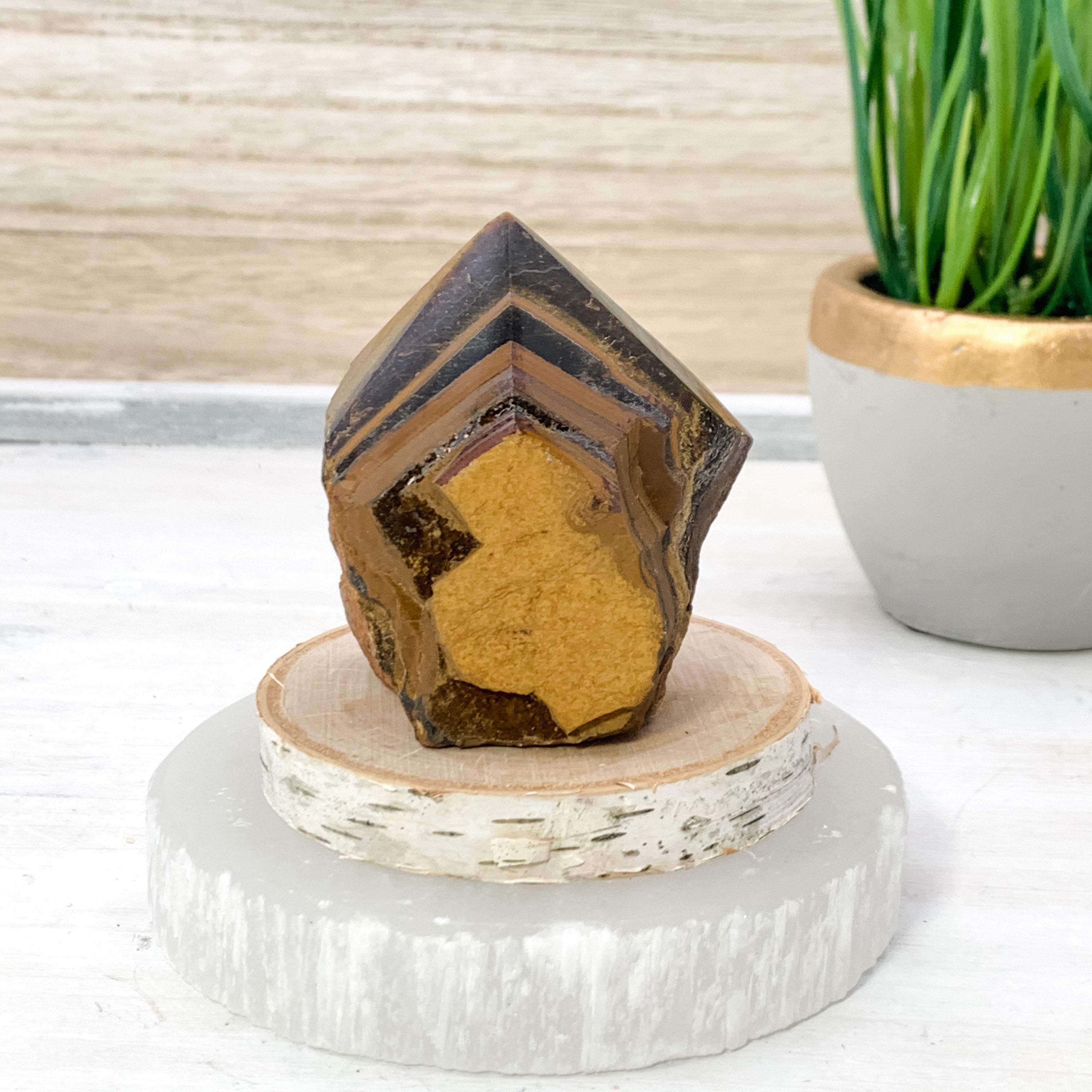 Tiger’s Eye Crystal Rough Polished Point Energy Generator - Interiors in Balance