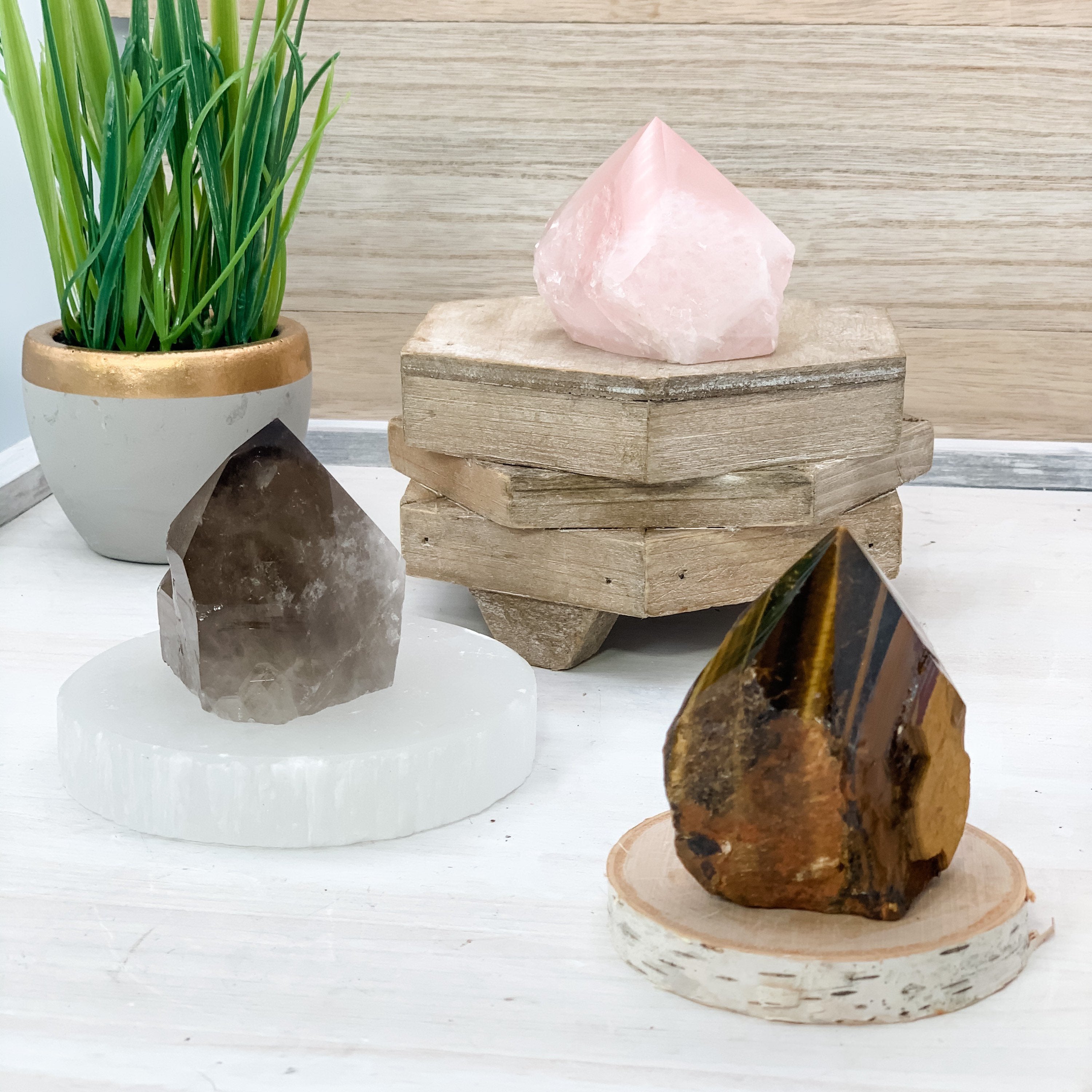 Tiger’s Eye Crystal Rough Polished Point Energy Generator - Interiors in Balance