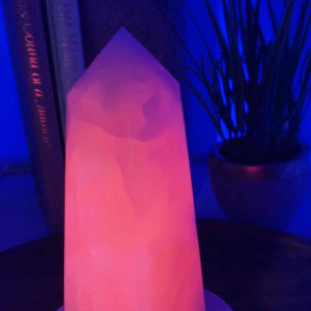 Pink Calcite Crystal Tower, Point, Obelisk - Interiors in Balance