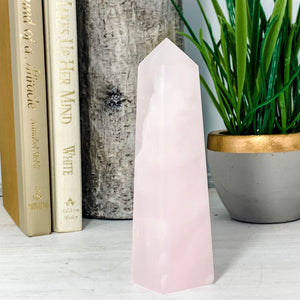 Pink Calcite Crystal Tower, Point, Obelisk - Interiors in Balance