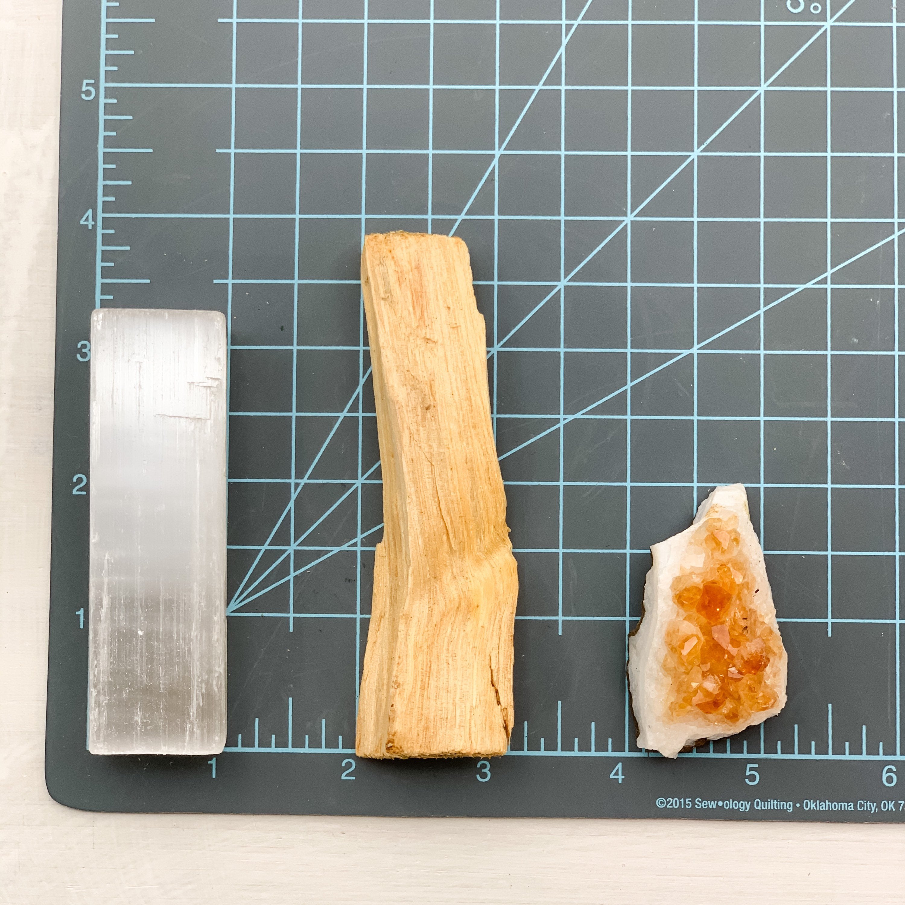 Bundle: Amethyst or Citrine Cluster with a Selenite Crystal Wand, and Palo Santo Stick - Interiors in Balance