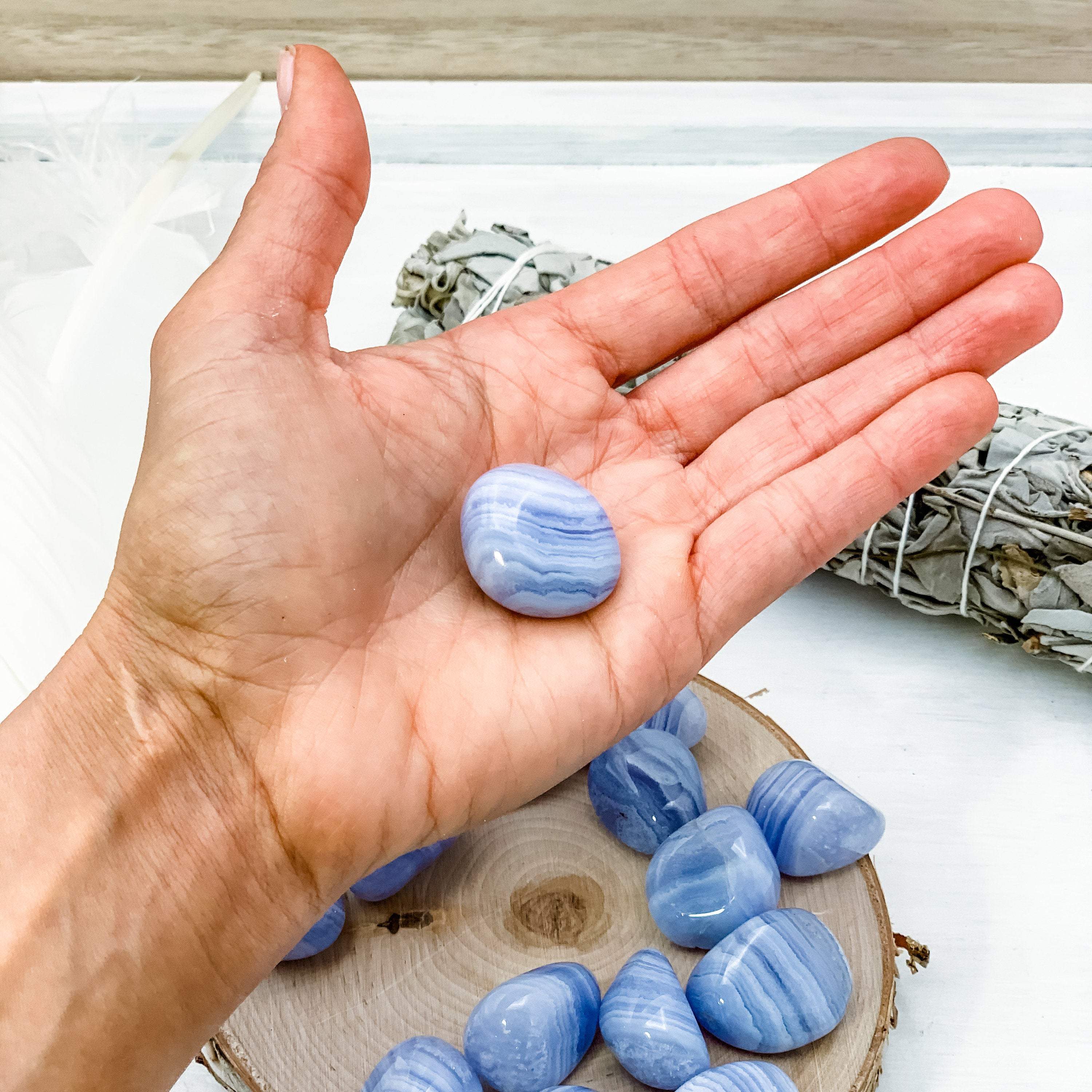 Blue Lace Agate, Rare Polished Tumbled, Pocket Stone, Mineral Collection,  Excellent Quality (1 Per Order) - Interiors in Balance