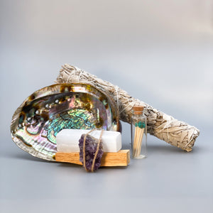 Home Cleansing Gift Set with Sage, Palo Santo, Selenite, Amethyst, Abalone Shell