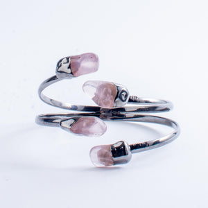 Rose Quartz, Layered Bangle Bracelet