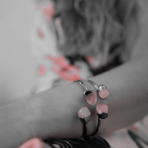Rose Quartz, Layered Bangle Bracelet