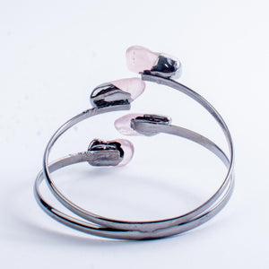 Rose Quartz, Layered Bangle Bracelet