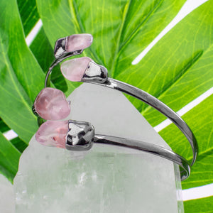 Rose Quartz, Layered Bangle Bracelet