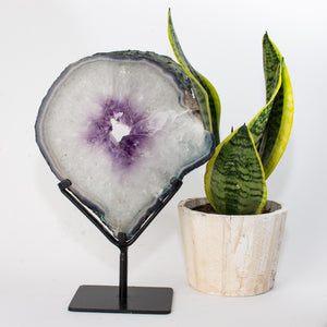 Amethyst Ring, Sliced Agate on Metal Stand