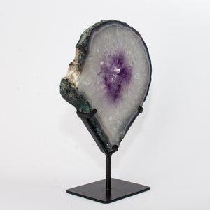 Amethyst Ring, Sliced Agate on Metal Stand