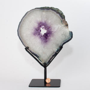 Amethyst Ring, Sliced Agate on Metal Stand