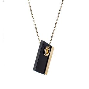 Black Onyx, Rectangle Pendant, Gold Necklace