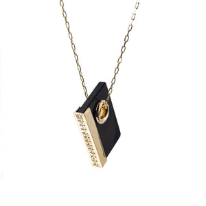 Black Onyx, Rectangle Pendant, Gold Necklace