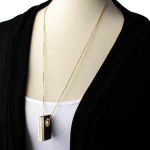 Black Onyx, Rectangle Pendant, Gold Necklace