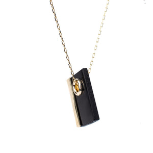 Black Onyx, Rectangle Pendant, Gold Necklace