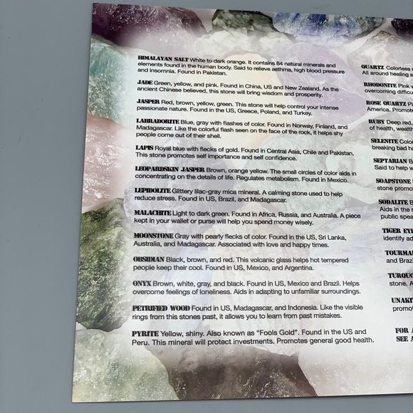 Crystal Meaning, Origin Reference Sheet